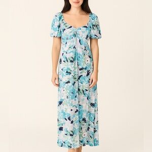 NEW! LOFT (Outlet) Blue & Green Floral Short Sleeve Women’s Midi Dress (NWT)